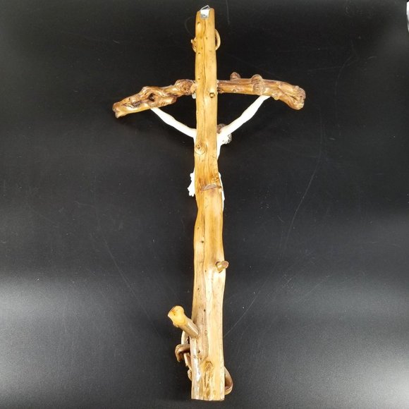 Handmade Wood Wall Cross Crucifix Stick Twig Plastic Jesus God Christ Rustic 15" - Picture 8 of 12